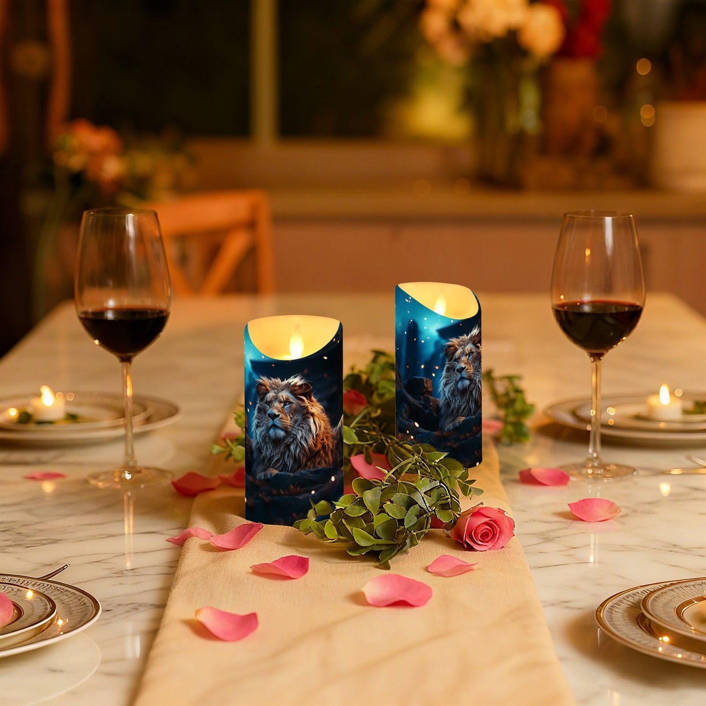 ALAZA Lion in The Night Flameless Candles with Remote Timer,LED Flickering Battery Operated Electric Pillar Tea Light Candles for Wedding Table Christmas Decorations 3" x5.9"