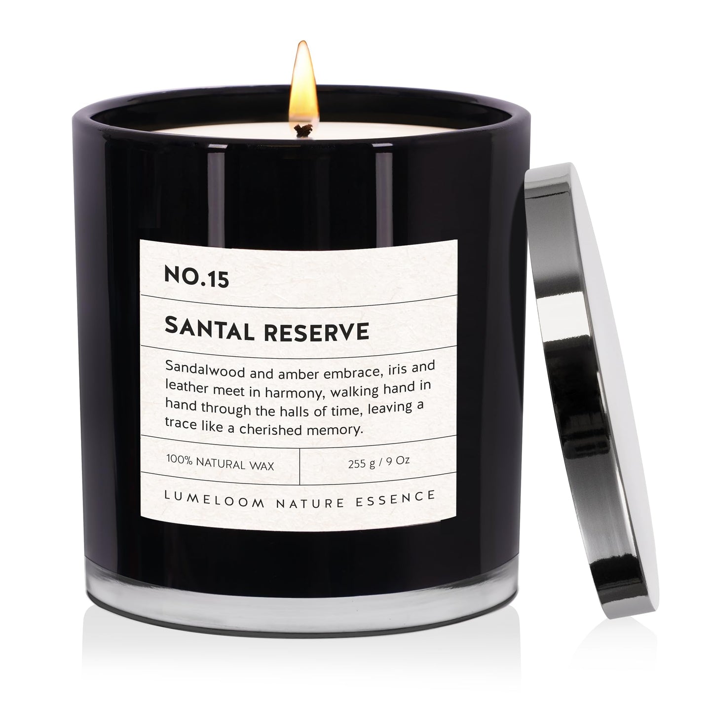 LUMELOOM Santal Reserve Luxury Scented Candles, 9oz Soy Wax Candles for Home Scented, Sandalwood, Amber, Iris & Leather Scent, Long Burning Time, Gifts for Women, Men, Sister, Teacher, Christmas