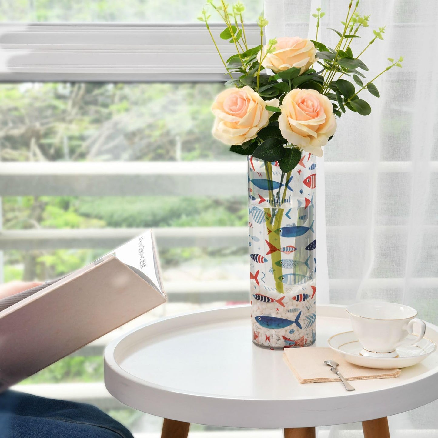 Fish Pattern Flower Vase Bud Vase Home Decor for Dining Table Office Bedroom Living Room