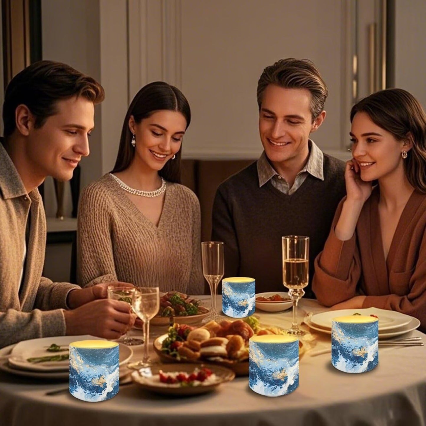 Merkmak Blue Marble Flameless Candles with Remote and Timer Candles Battery Operated LED Pillar Tea Lights for Home Decoration
