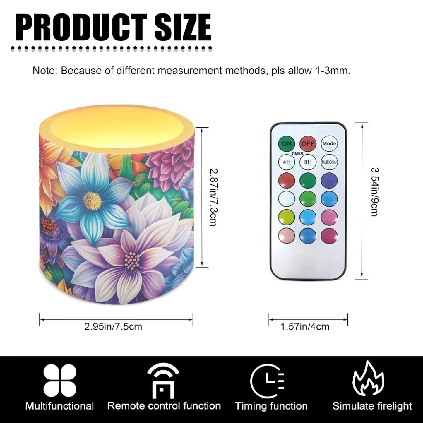 NETILGEN 3 inch Flickering Color Changing LED Candles Boho Flower Bright Blossom Set of 4 Flameless Eletric Pillar Candles with Remote Timer Control Home Party Decor