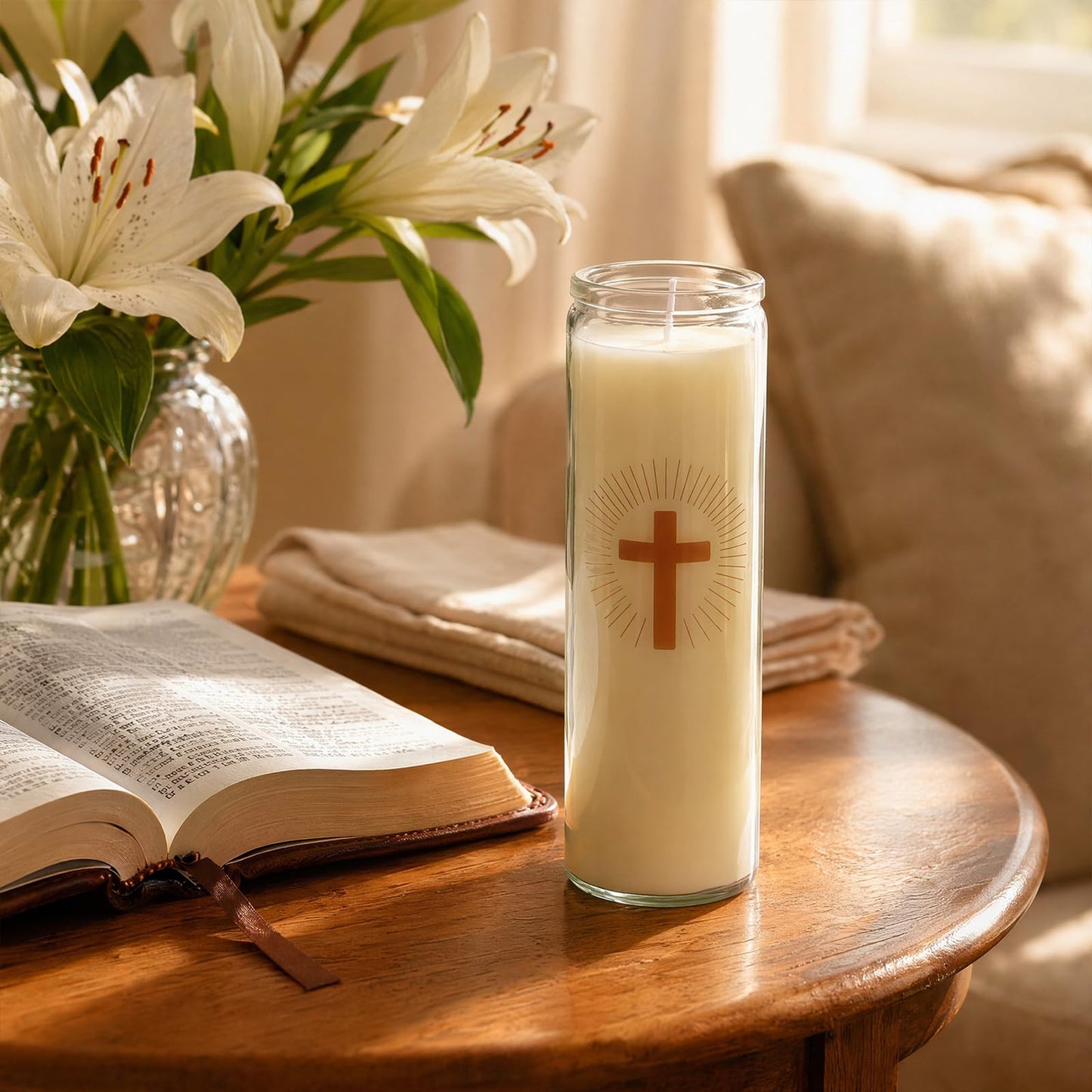 6 Pack White 7 Day Prayer Candles in Glass – Long Burning Unscented Devotional Candles for Vigils, Blessings, Memorials, and Baptism