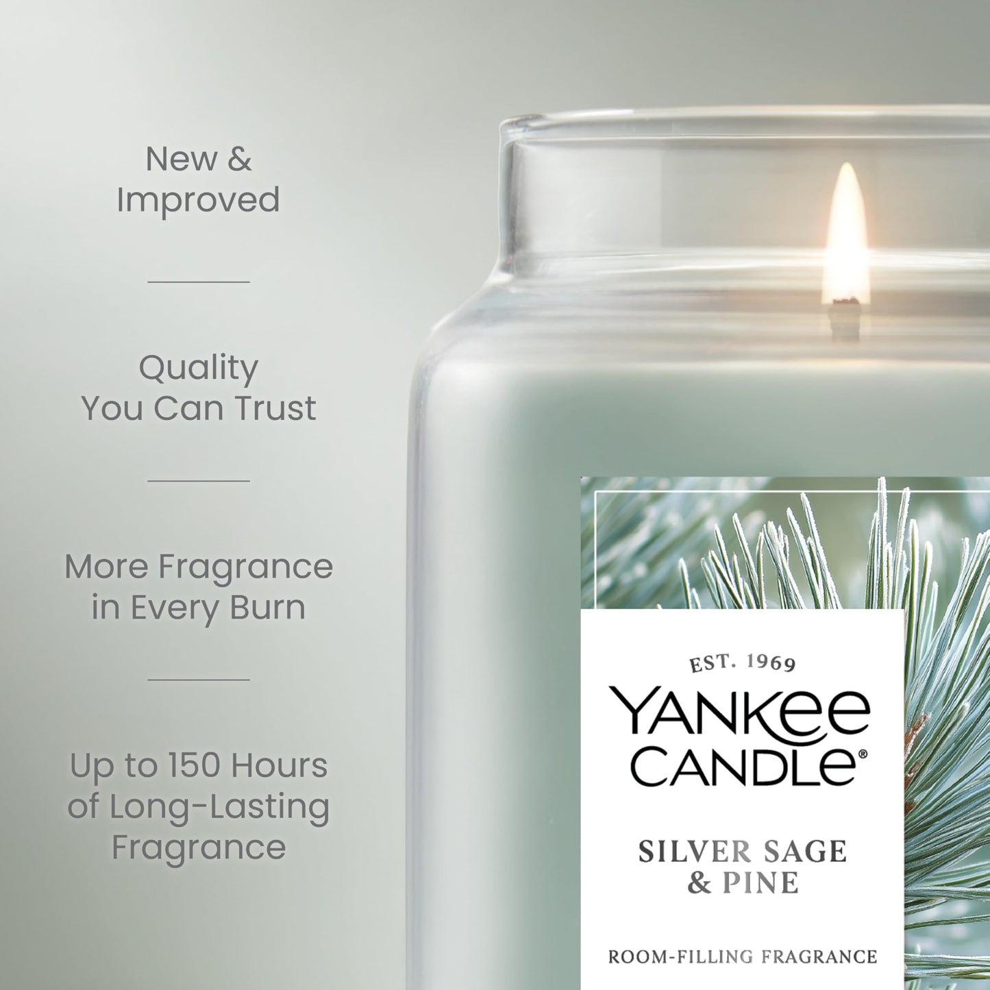 Yankee Candle, Silver Sage & Pine Fall Scented Candle, 22oz Large Jar with up to 150 Hour Burn Time