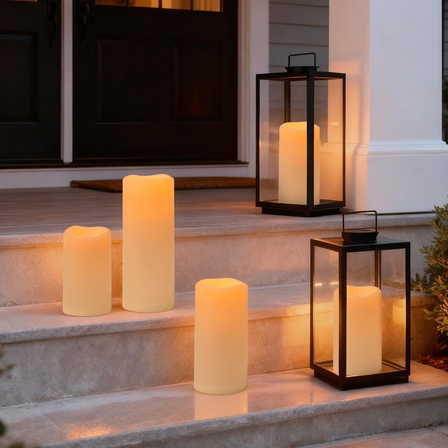 Lumeavetra 6" 8" 10" x 4" Large Waterproof Outdoor Flameless Candles Battery Operated LED Pillar Candles for Indoor Outdoor Lanterns, Off White, Long Lasting, Set of 3