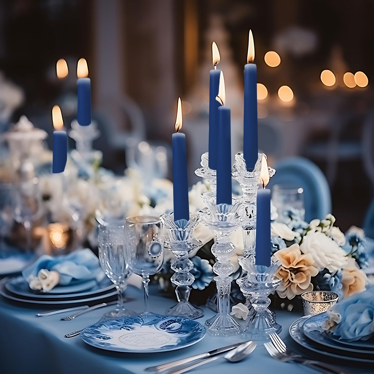 10 Inch Navy-Blue Taper Candles for Religious and Spiritual Settings, 10 Pack Unscented Candlesticks for Holiday, Seasonal Celebration and Home Decoration