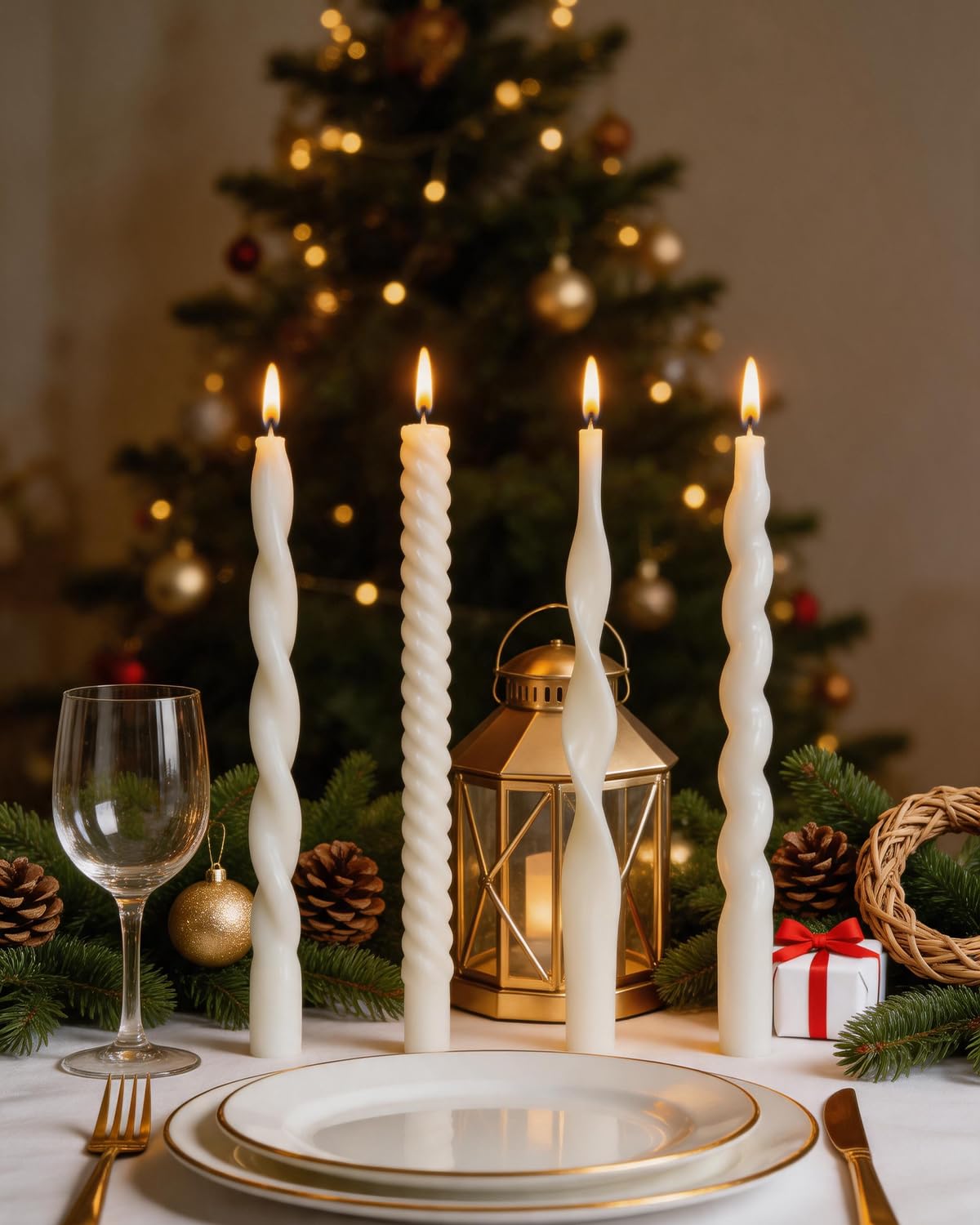 White Taper Candles Spiral Candlesticks Unscented Smokeless Tall Candles for Christmas Wedding Holiday Dinner Party Home Decorative candles-10inch,4pcs
