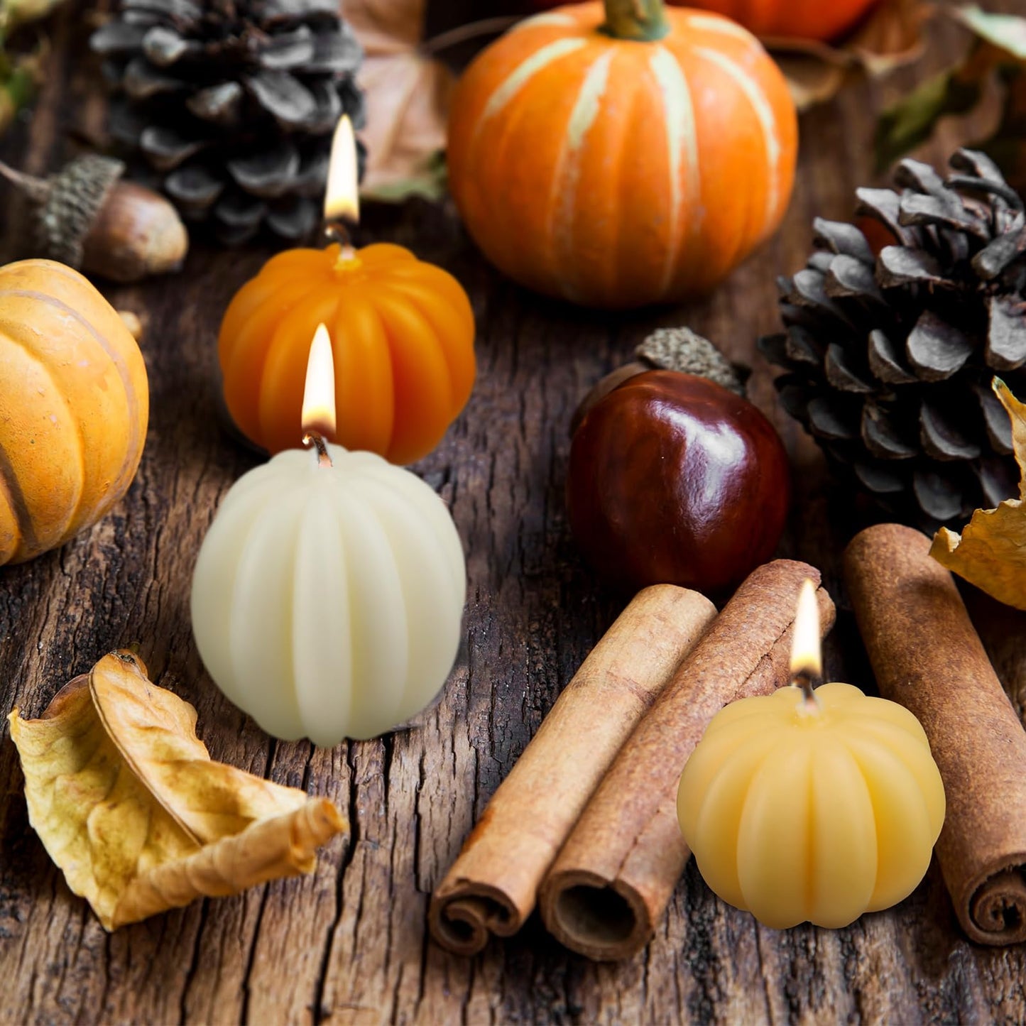 MTLEE 6 Pieces Fall Pumpkin Shaped Candles Thanksgiving Scented Tealight Candles Home Decor Handmade Thanksgiving Gifts for Bedroom Bathroom Party (Orange, White, Pumpkin)