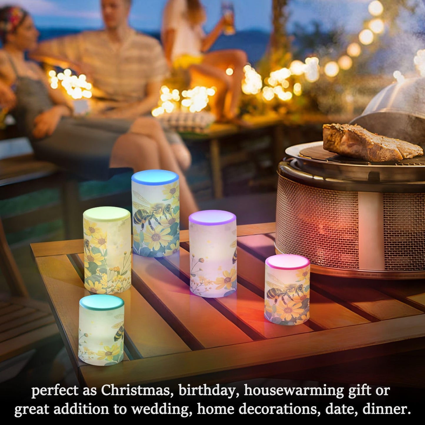 ALAZA Honey Bee Sunflower Flameless Candles Flickering LED Candles with Remote Timer Battery Operated Pillar Candles Set of 2 for Dinner Holiday Decor