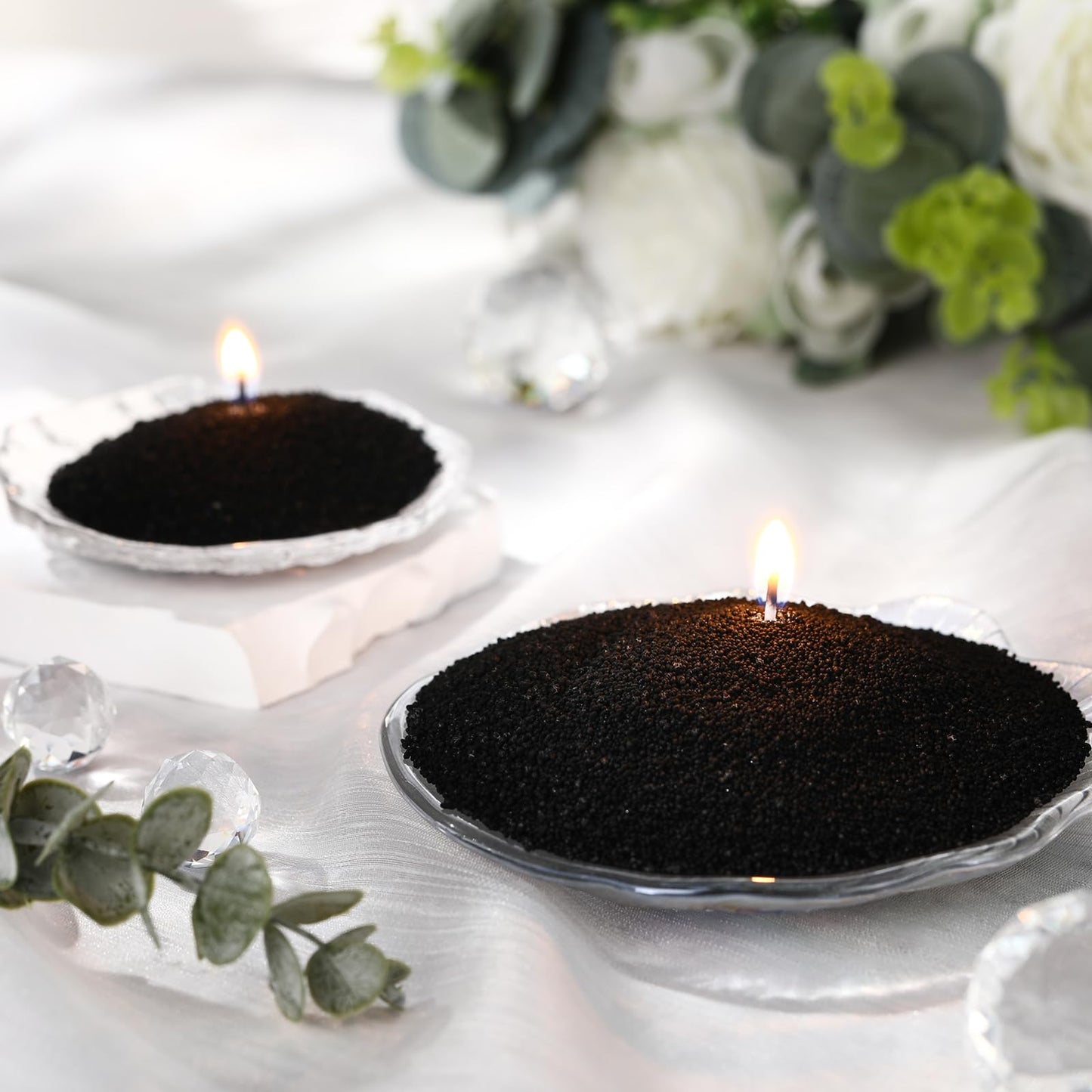 Nuanchu 3.3 lb Candle Sand DIY Pearled Candle Making Kit Included 20 Pcs Wicks and Refillable Beaded Wax Sand Beaded Wax Gift with Wicks Self Extinguish for Home Wedding Party (Black)