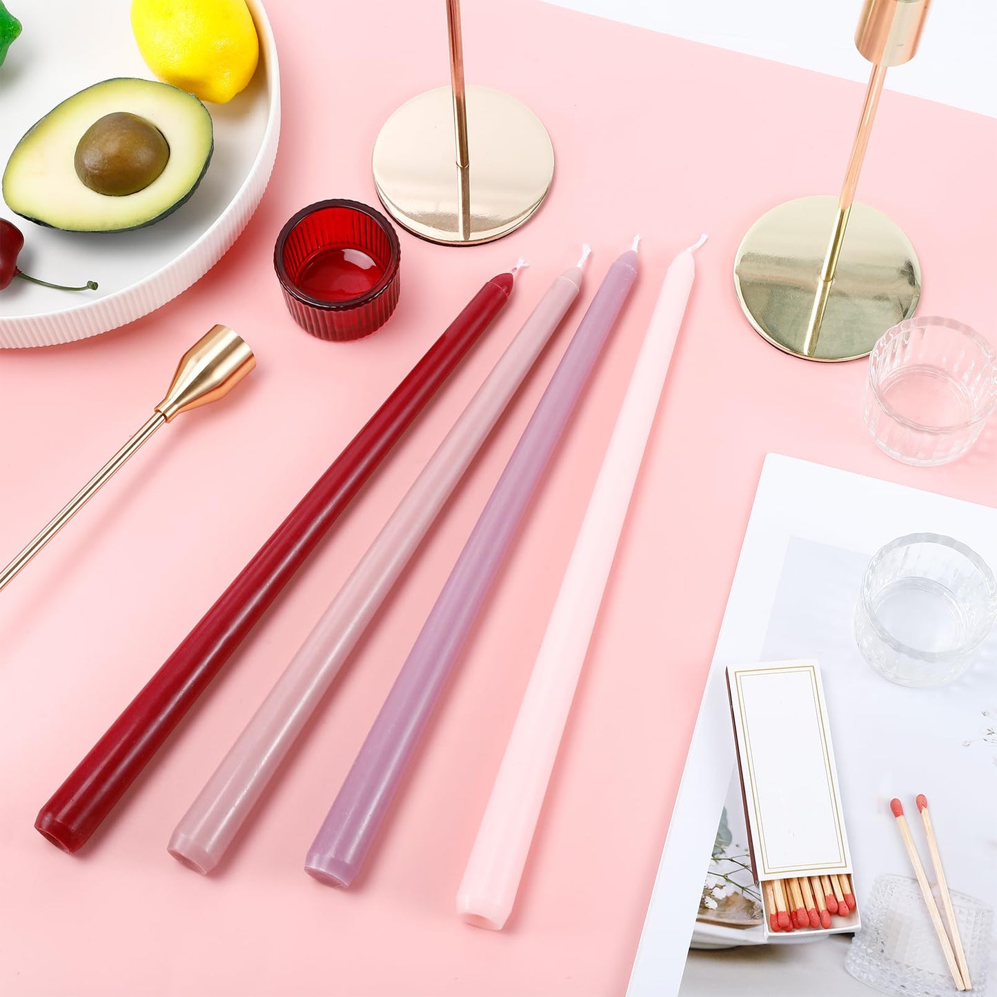 Xvvirnt 12 Pack Taper Candles, 10 inch Pink Gradient Taper Candle, Dripless and Smokeless Long Tall Tapered Candles, Unscented Dinner Candle for Wedding Party Home Decor Candlesticks