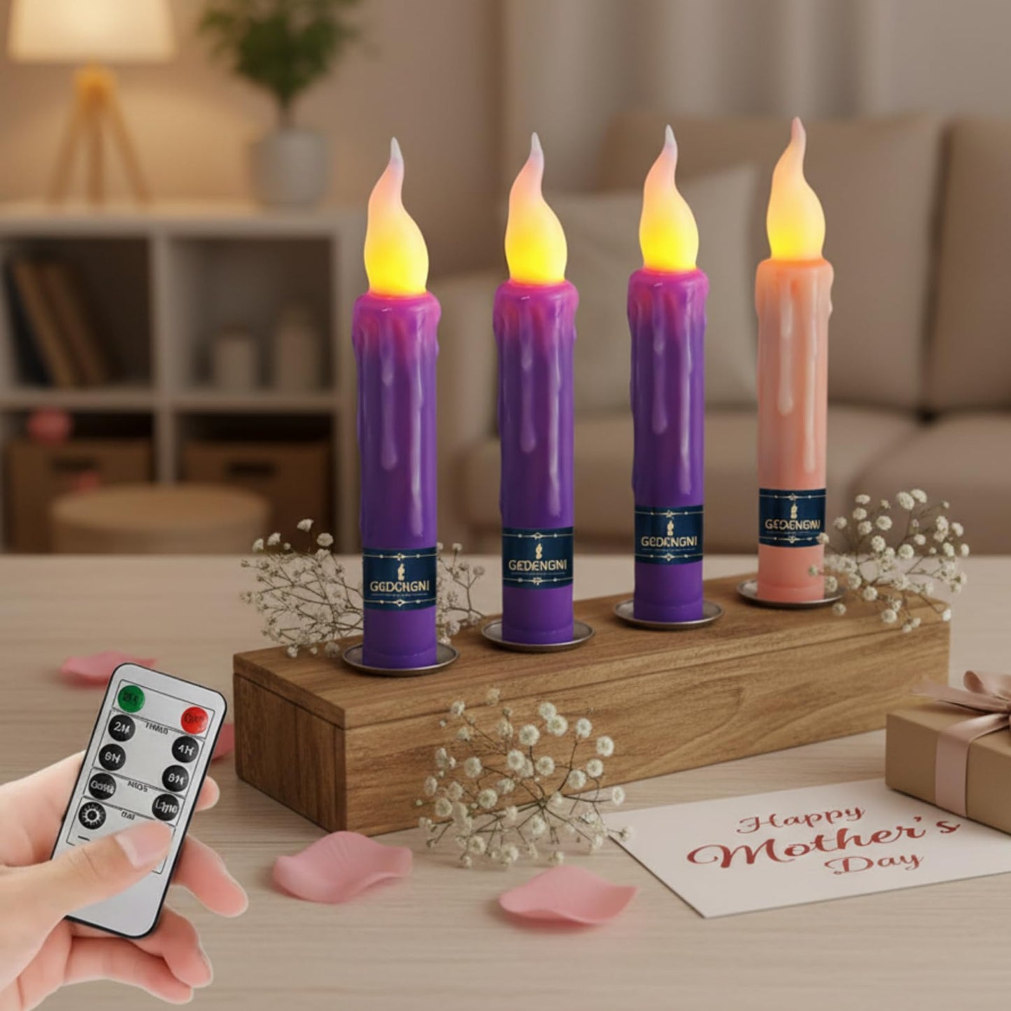 Gedengni Flameless LED Taper Candles with Remote - 6" Battery Operated Taper Candlesticks, Flickering Dripless Window Candles for Mother’Day Wedding Centerpiece Home Decor & Party,4 Pack