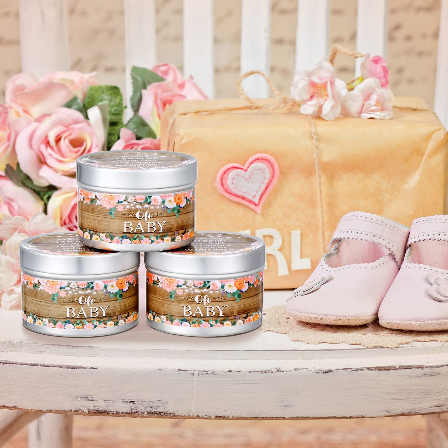 Funtery 12 Pcs Baby Shower Party Favors for Guests Baby Shower Candles Lavender Scented Candle Rustic Tealights Candles Gender Reveal Return Gifts(Flower)