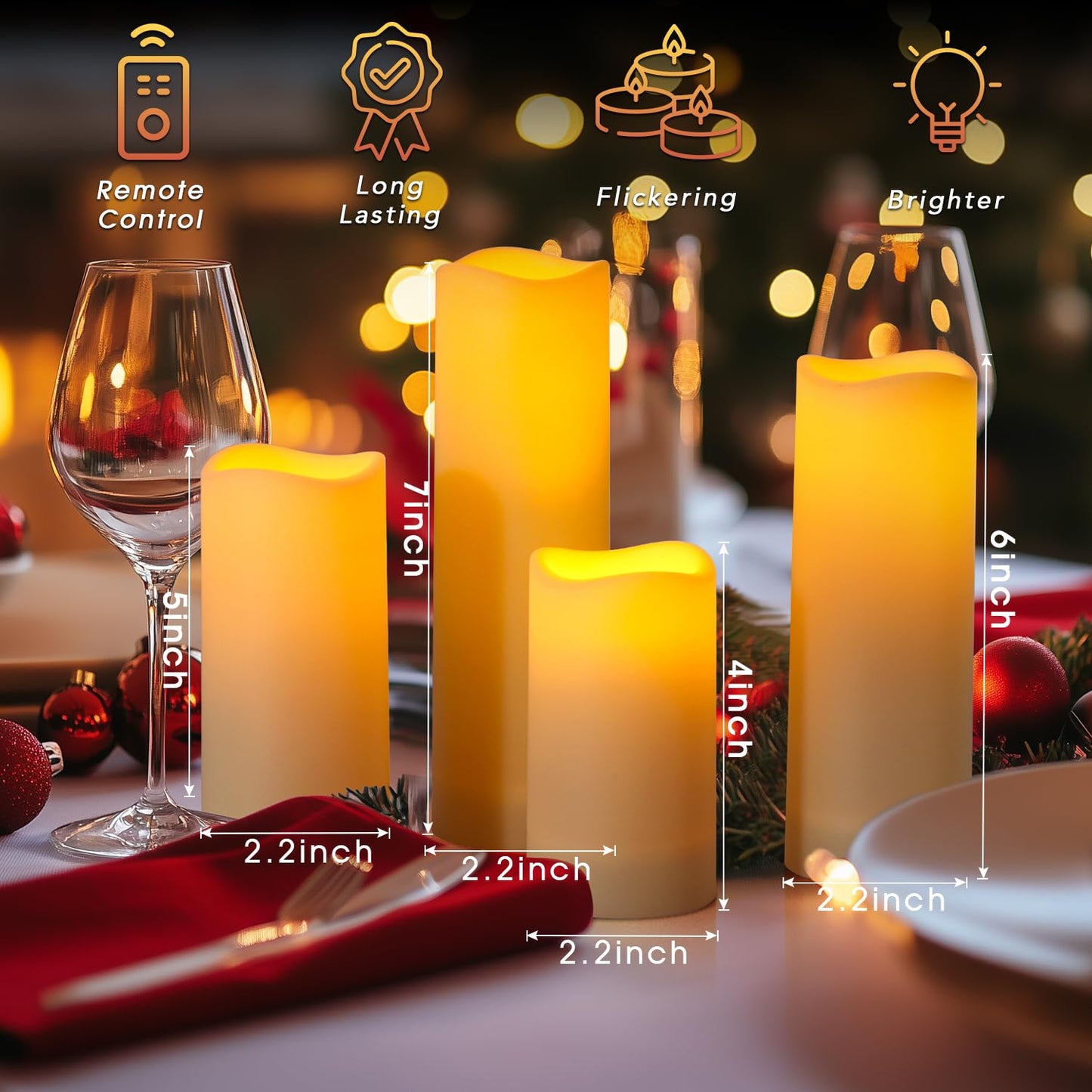 Metaku Flameless Flickering Candles Battery Operated LED Candles Set of 12 Ivory with Remote & Timer for Halloween, Christmas, Bedroom, Home, Wedding, Birthday Decoration D2.2'' x H4''5''6''7"