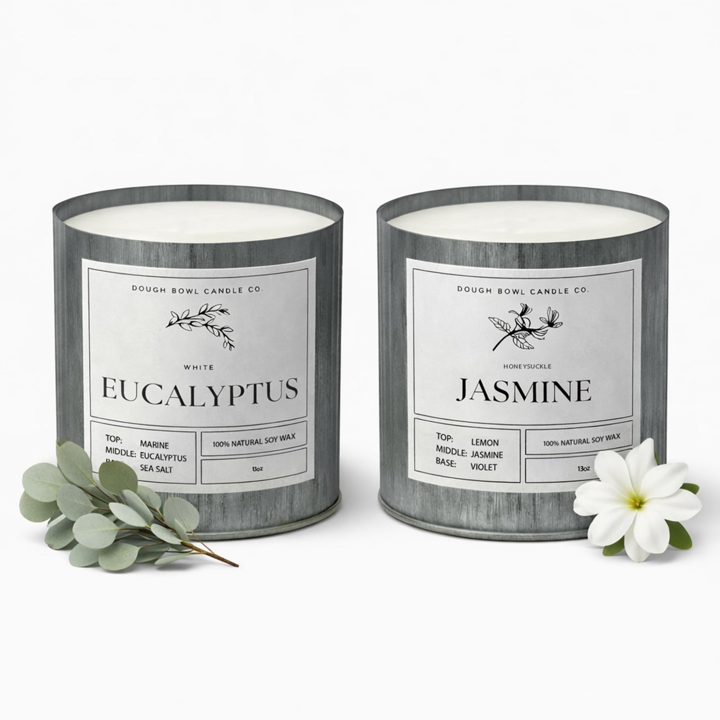 Dough Bowl Candle Co. Wickless Candles for Candle Warmer Lamp - Set of 2 Jar Candles for Warmer Lamp, Wax Melts Strong Scent in Eucalyptus and Jasmine, Flameless No Wick Scented 100% Soy Wax