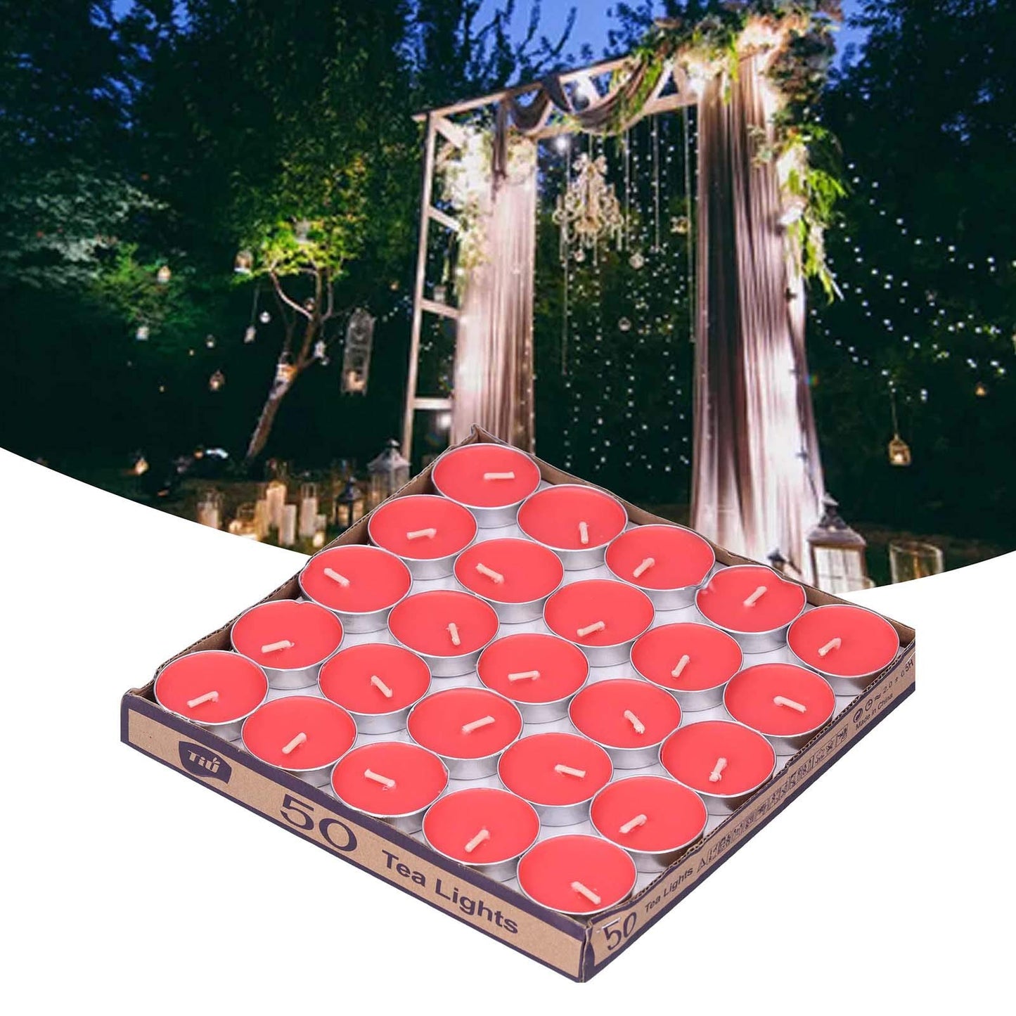 CDQL 50Pcs Tea Light Candles Smokeless Scented Tea Light Candles Round Candles Smokeless Scented Candles Aluminum Alloy Shelled Round Candles Wedding Anniversary Party Supplies (Red), Default