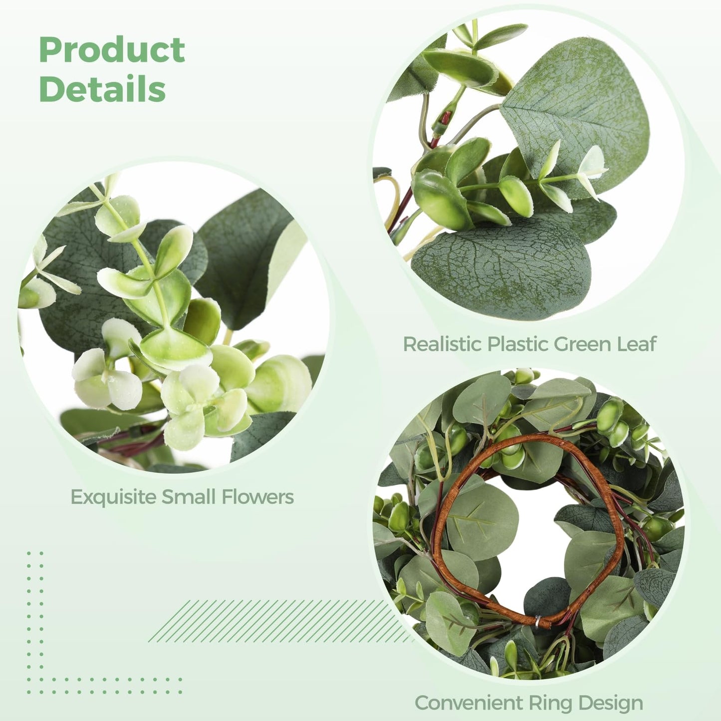 Wedding Candle Rings Wreaths, 20 Pcs Artificial Eucalyptus Leaves Wreaths for Summer, Spring and All Seasons, Green Eucalyptus Leaves for Home Decoration Rustic Farmhouse Decor Party Home Table Decor
