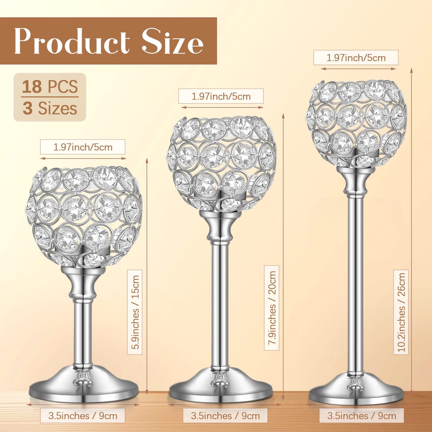 Qunclay 18 Pieces Crystal Candle Holders Bulk Candle Stick Holder Centerpieces for Table Wedding Centerpieces Crystal Decorative Tealight Dining Table Decor for Party(Silver)