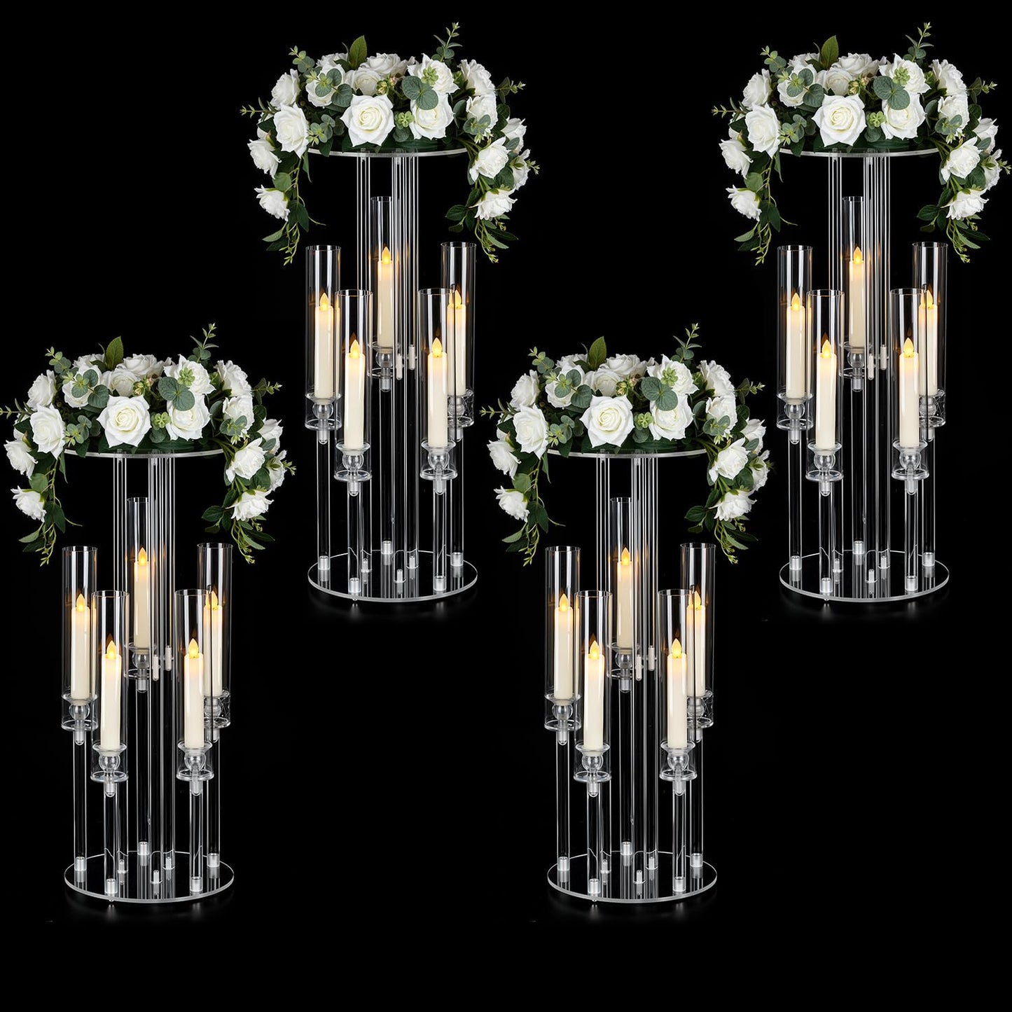 Fullvaseer 4PCS 5 Arm Candelabra,Clear Centerpiece for Table,Acrylic Centerpiece Stand for Wedding Reception,Acrylic Candle Holder for Event Celebration Wedding Birthday Home Christmas