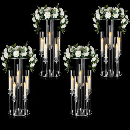 Fullvaseer 4PCS 5 Arm Candelabra,Clear Centerpiece for Table,Acrylic Centerpiece Stand for Wedding Reception,Acrylic Candle Holder for Event Celebration Wedding Birthday Home Christmas