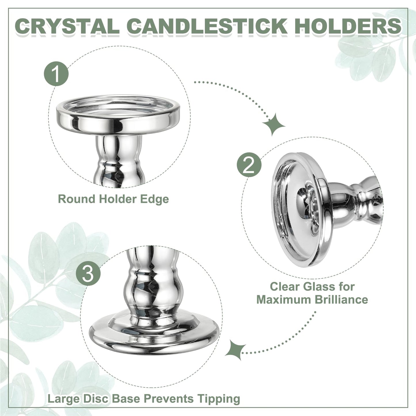 uxcell 11 cm Glass Candle Holder for Taper/Column Candles, Candle Holders Tealight Stand Candlestick for Tealight Wedding Table Centerpiece Home Decor, Silver