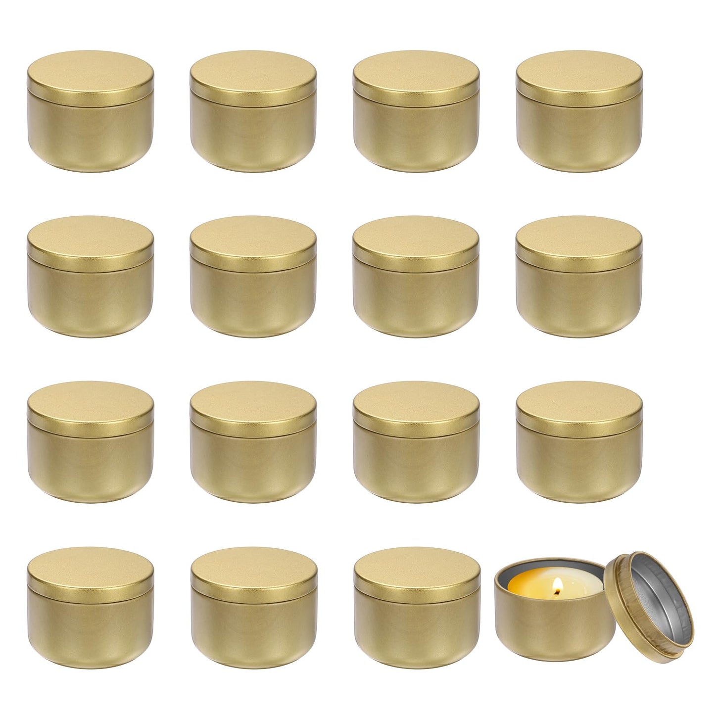 MECCANIXITY 3oz Candle Tins, 16pcs Metal Candle Tins Jars with Lids Round Empty Tin Can Containers Bulk for Storage Tea and Making DIY Arts Crafts Christmas Gifts, Gold Tone