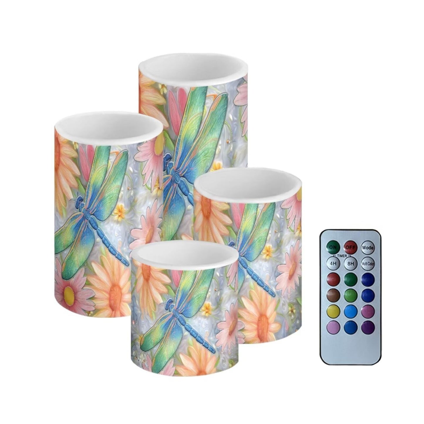 Cozeyat Dragonfly Flameless Candles 4 Pack Battery Operated LED Pillar Candles with Remote Control Timer Color Changing Waterproof for Wedding Home Garden