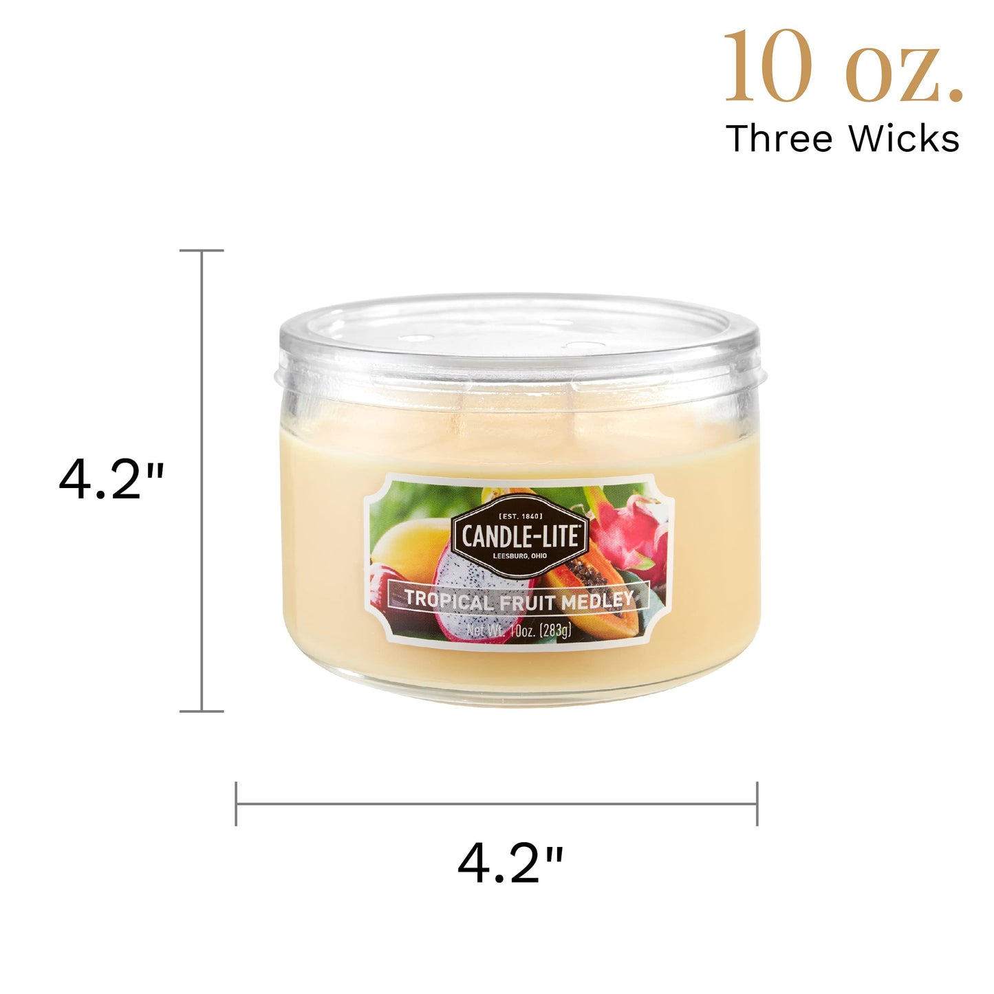 CANDLE-LITE Scented Tropical Fruit Medley Fragrance, One 10oz. Three Wick Aromatherapy Candle with 20-40 Hours of Burn Time, Yellow Color, 10 oz. Jar
