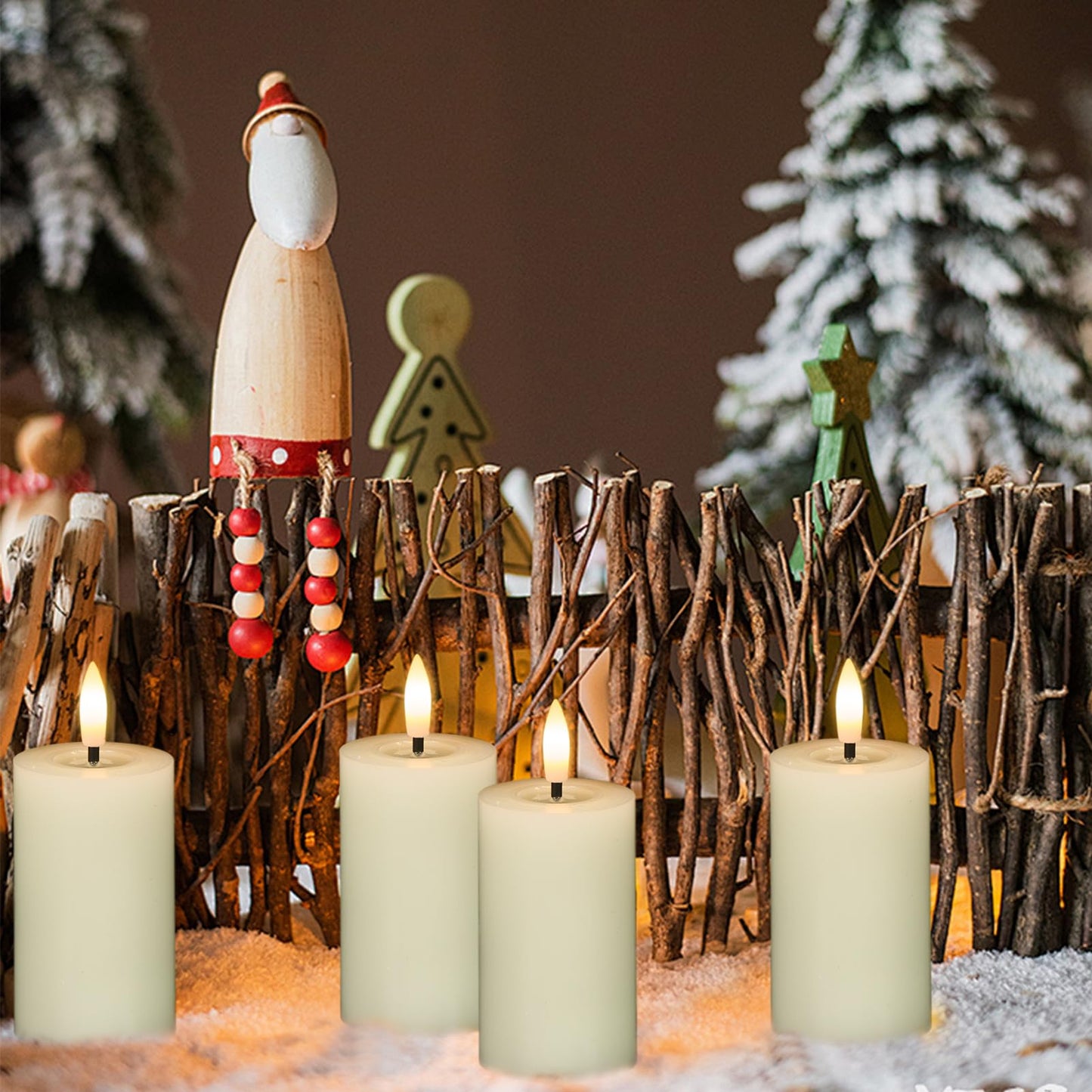 KunSwenn Flameless Candles with Remote Timer, 6 PCS Real Wax LED Votive Battery Operated Candles with 3D Flame, Flickering Pillar Candles for Christmas Home Decororations(Ivory, 4.5” x 1.9”)