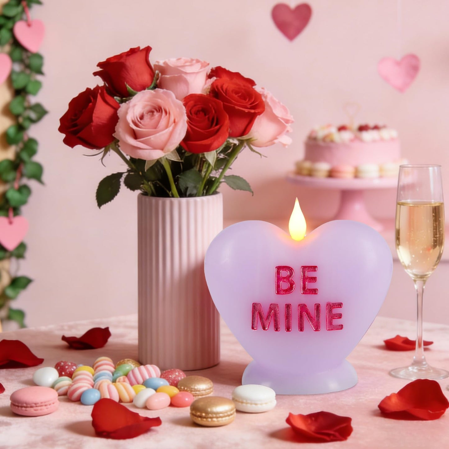 Sariiraw Valentine Heart Flameless Candle with Remote - LED Candle Battery Operated with Timer, Romantic Valentine’s Day Gift for Anniversary, Home Decor Mood Light (Lavender)