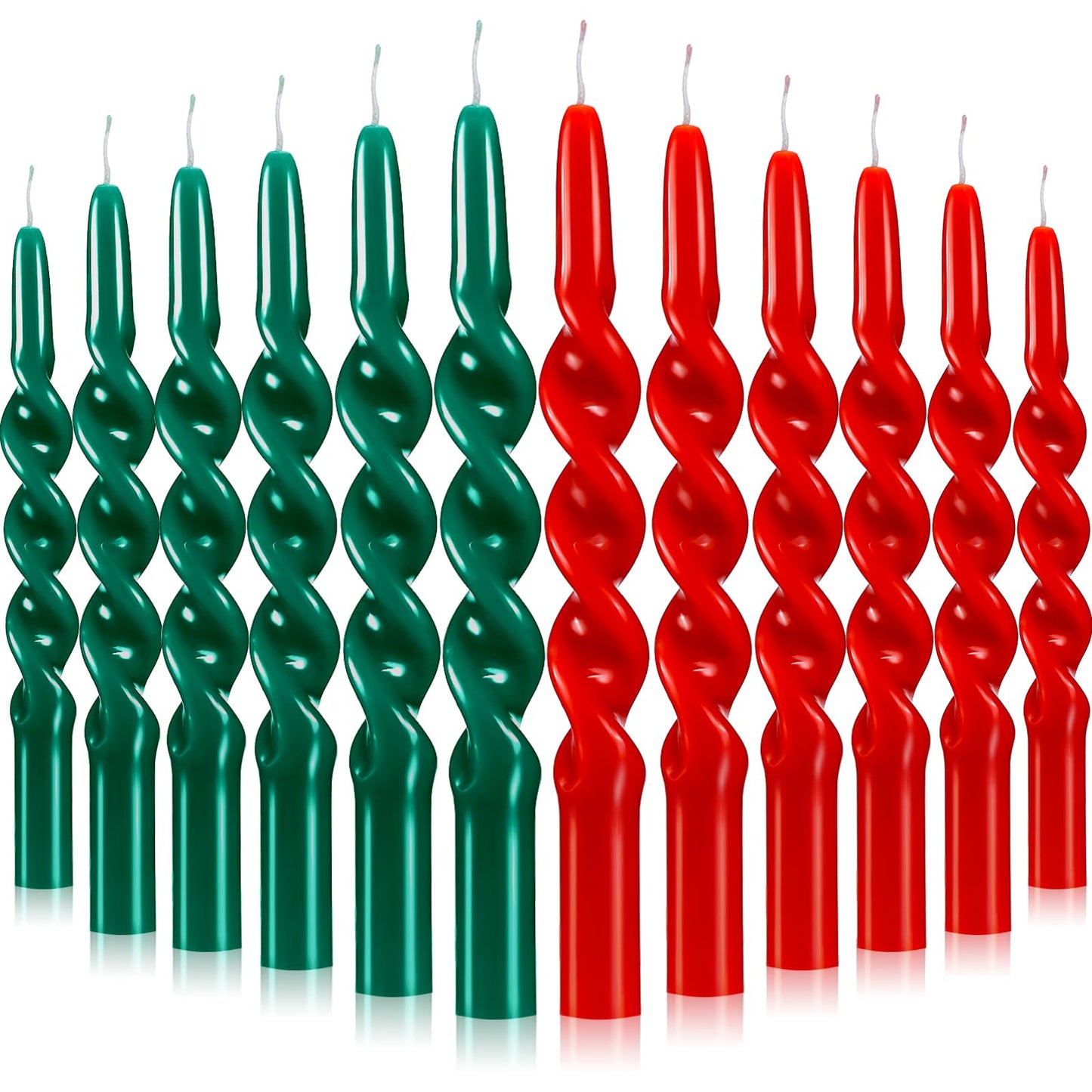 Conelist 12 Pcs 10 Inch Red and Green Taper Candle Unscented Dripless Twisted Christmas Spiral Candles Bulk for Wedding Home Dinner Party Ceremony Religious