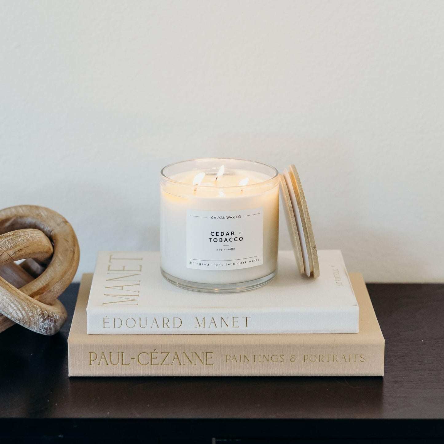 Calyan Wax Co. Cedar & Tobacco 3 Wick Scented Candle - 43 Hour Burn - Luxury 3 Wick Soy Candles - Clean Soy Wax Candles - Long Lasting Large Glass Jar Candle for Home - 14.9oz