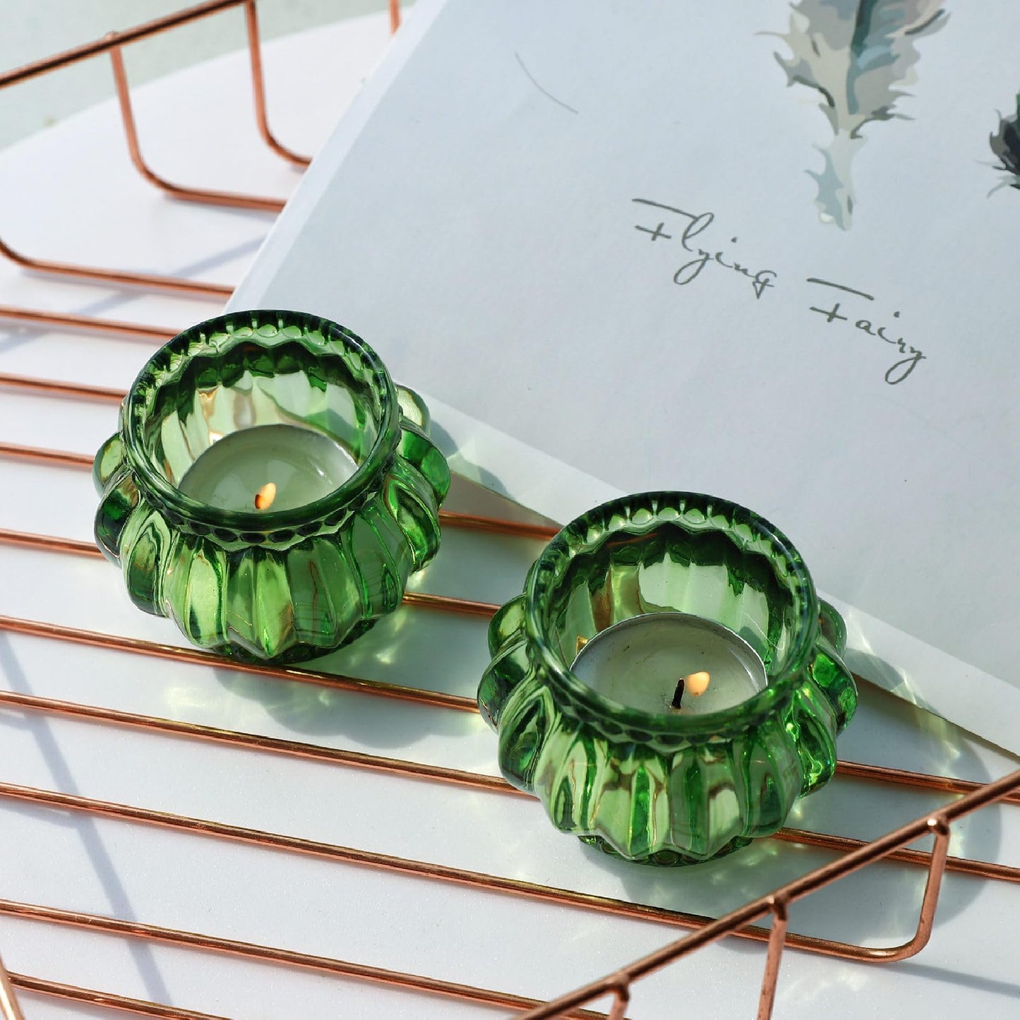 Woho Green Tea Lights Candle Holder Set of 12, Green Votive Candle Holders Bulk for Wedding Table Centerpiece, Tealight Candle Holder for Christmas Party Home Decor