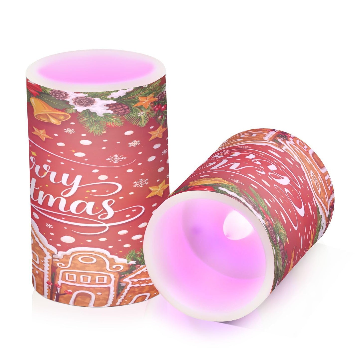 BOENLE Flickering Flameless Candles, Christmas Gingerbread Holly Berry Bell LED Candles with Remote Timer, Set of 2 Battery Operated Candle for Valentine Wedding Birthday