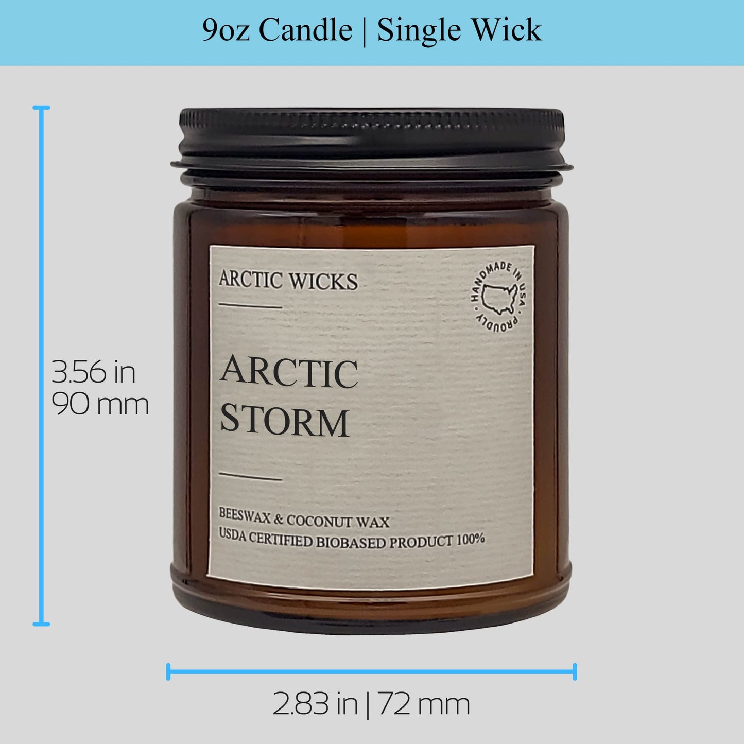 Arctic Wicks Scented Coconut Beeswax Candles | Coconut Beeswax Non Toxic Candle 9oz Amber | Farmhouse Candles Non-Toxic Clean Burn 100% USDA Certified Biobased (Arctic Storm)