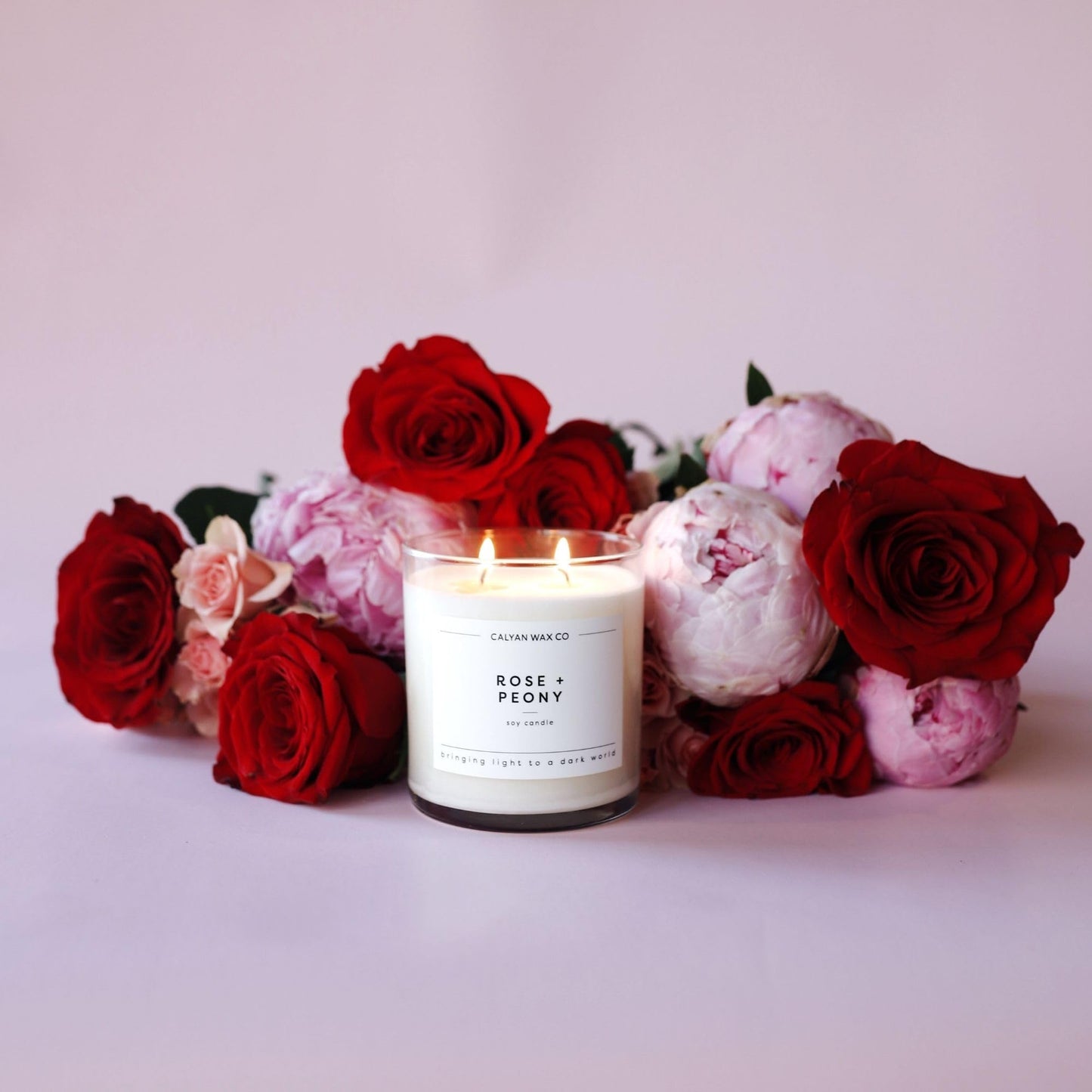 Calyan Wax Co. Rose & Peony 2 Wick Scented Candle - 37 Hour Burn - Luxury Clean Soy Wax Candles - Long Lasting Large Glass Jar Candle for Home - 8.8oz