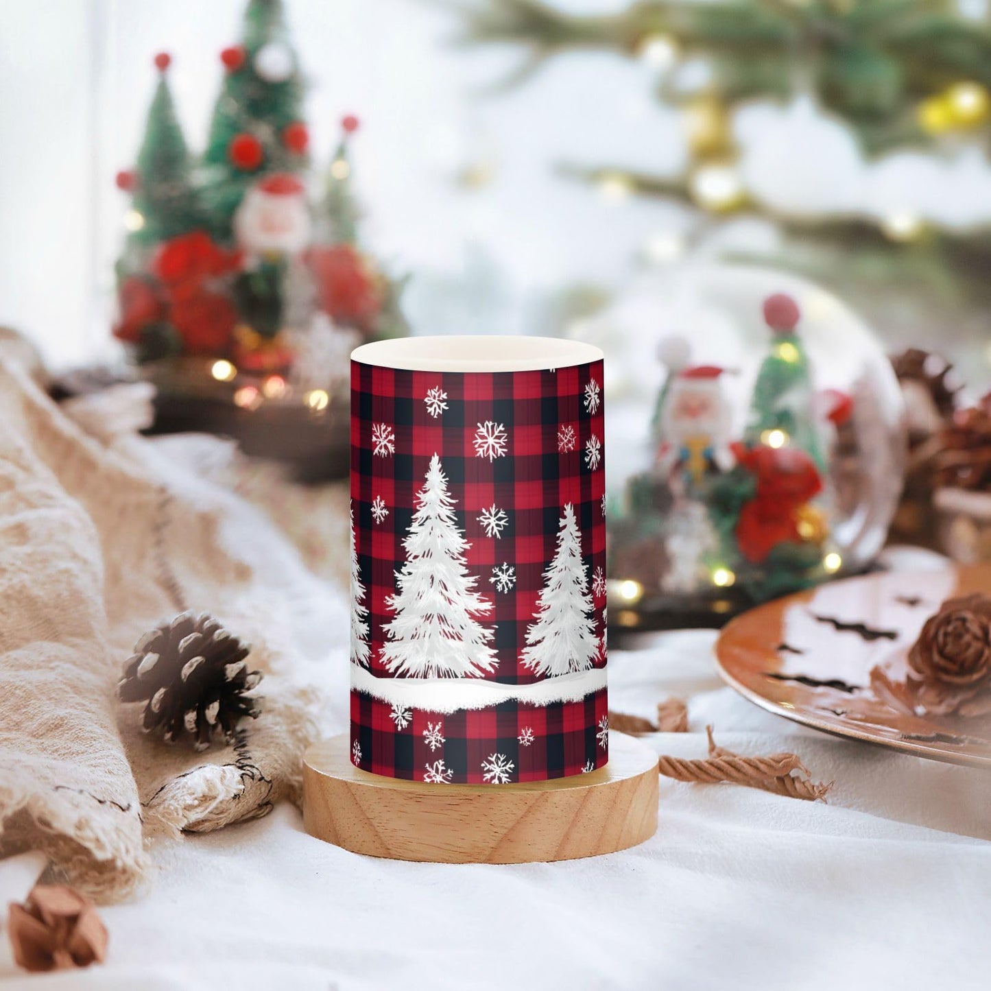 ALAZA Christmas Tree Snow Buffalo Flameless Candles Battery Operated with Remote Timer,Tea Light Candles LED Pillar Votive Candles Set of 2 for Outdoor Indoor Decorations223
