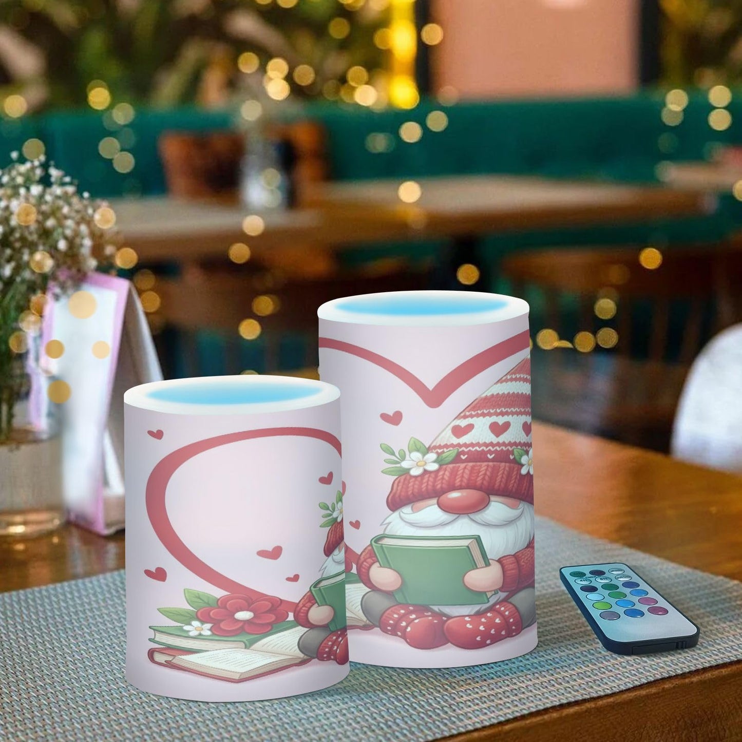 ALAZA Gnome Book Heart Flickering Flameless Candles Pillar Led Candles Battery Operated Candles with Remote and Timers Set of 2