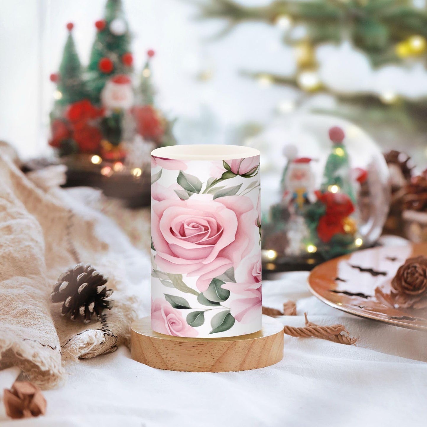 ALAZA Pink Rose Flowers Flickering Flameless Candles Battery Operated with Remote Timer,Tea Light Candles LED Pillar Votive Candles Set of 2 for Outdoor Indoor Decorations
