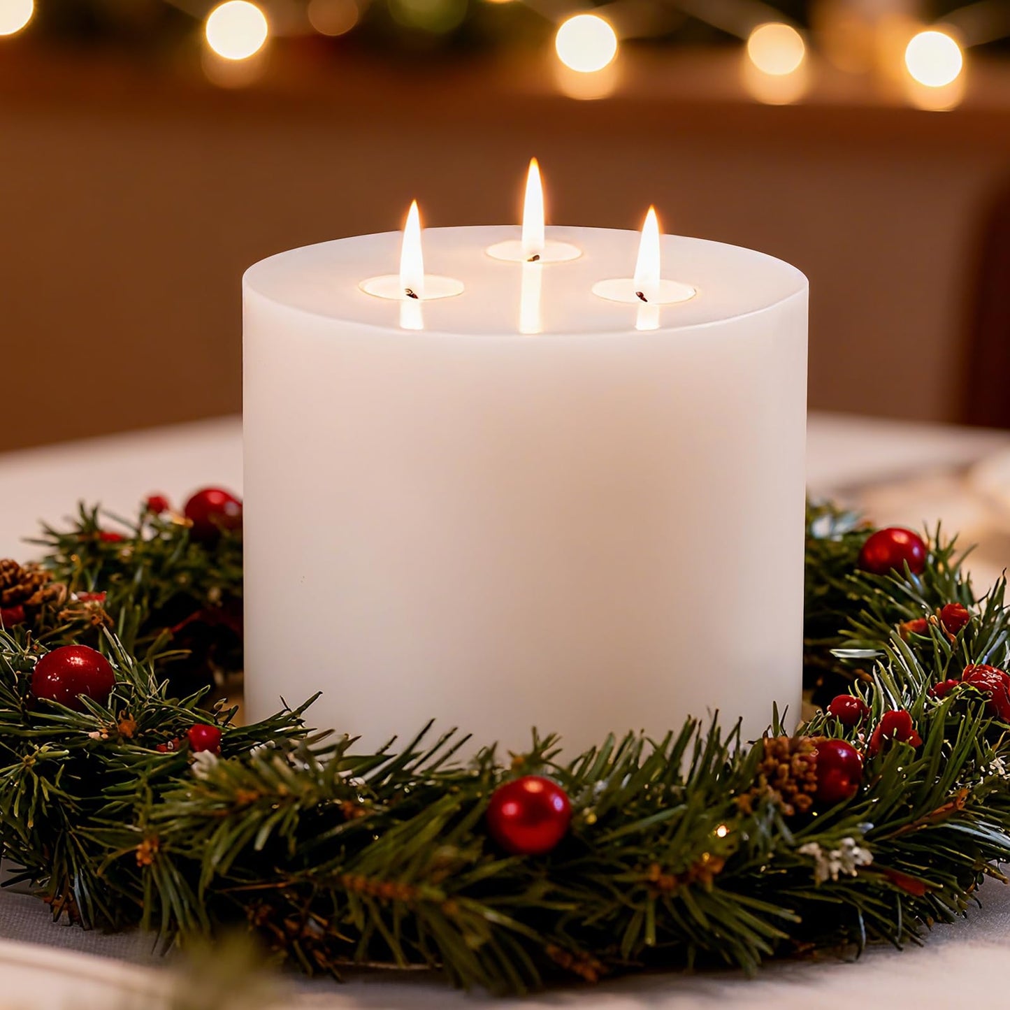 Extra Large Pillar Candles 3 Wick Unscented White Candles Emergency Pillar Candle 175 Hours Long Burning Candle 6" x 6" Dripless Smokeless Dinner Candles for Home Party Wedding