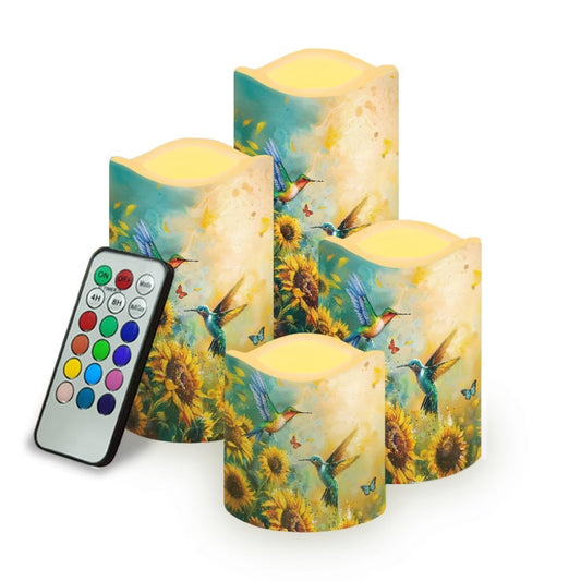 Ystardream Art Sunflower Hummingbird Flameless Candles for Outdoor Indoor Color Changing LED Candles with Remote Timer Battery Operated Candles for Valentines Wedding Home Decoration Gifts