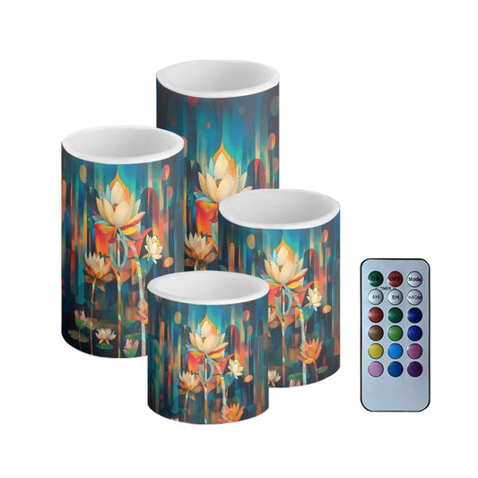 Cozeyat Lotus Flameless Candles 4 Pack Battery Operated LED Pillar Candles with Remote Control Timer Color Changing for Indoor Outdoor Home Decor