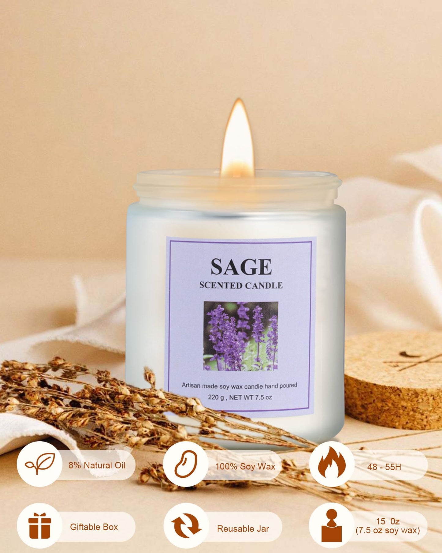 GITRANG 4 Pack Sage Candle Set, 30 oz 200 Hour Home Aromatherapy Jar Candles, Long Lasting Aromatherapy Candles for Bedrooms Yoga Rooms Lounges Gardens Patios Balconies and Camping