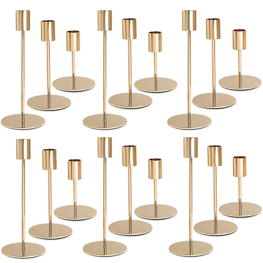 KDJFIIH Gold Candlestick Holders - Bulk Decorative Metal Candelabra for Taper Candles - Fit 0.8 Inch Diameter - Gold Taper Candle Stands for Wedding Home Party Table Decor (Set of 18)