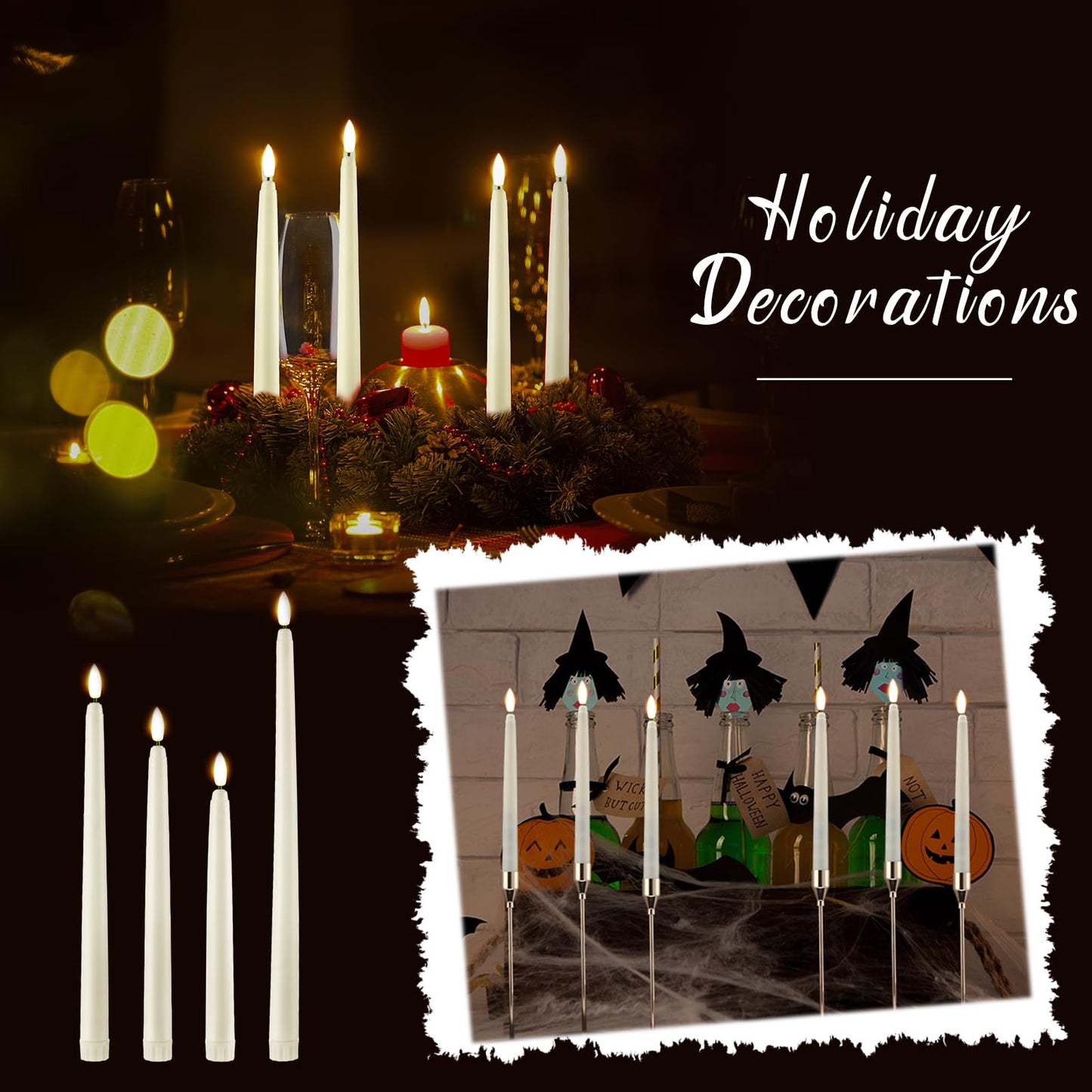 Baquler 40 Pcs Flameless Taper Candles LED Flickering Taper Candlesticks Bulk Battery Operated Flameless Candle for Wedding Halloween Christmas Birthday Decoration, 8.5/9.7/10.8/12.8 Inch (Ivory)