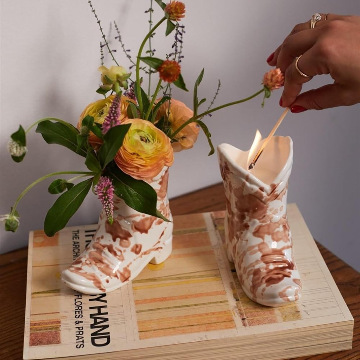 Paddywax Nashville Cowboy Boot Candle Collection Scented Soy Wax in Ceramic Vessel, Home Décor Candle for Living Room, Bedroom & Office, Western Inspired, 6 oz, Desert Peach