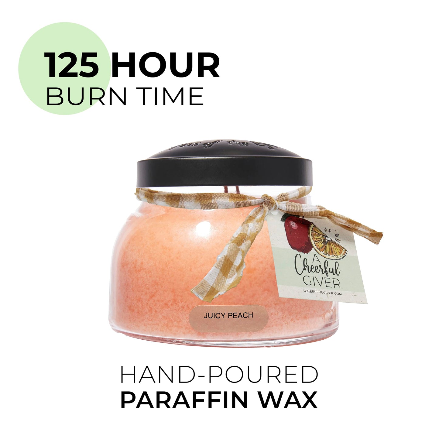 A Cheerful Giver - Juicy Peach Mama Scented Glass Jar Candle (22oz) with Lid & True to Life Fragrance Made in USA