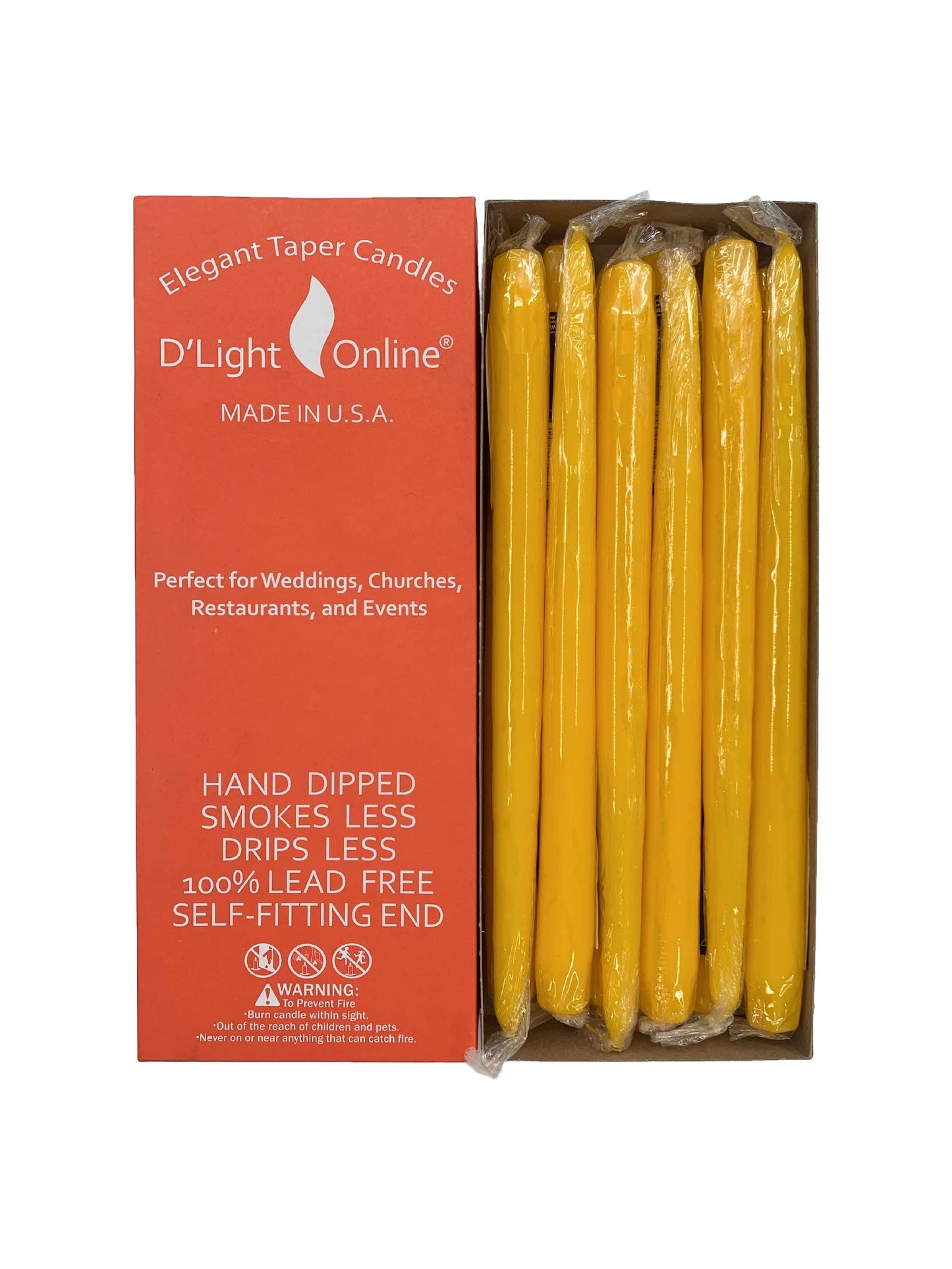 D'light Online Elegant 10" Unscented Daffodil Yellow Taper Candles, Premium Quality Hand-Dipped Tapered Candles, Dripless and Smokeless - Set of 12 Individually Wrapped (10 Inch, Daffodil)