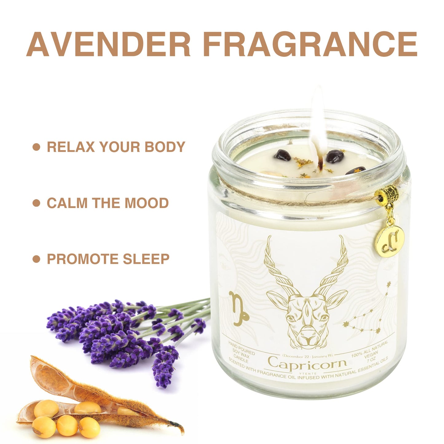 YTENTE Capricorn Zodiac Sign Candles Gift, Zodiac Crystals Candles Jar, Astrology Lavender Scented Soy Stones Candles Best Friends Gifts for Women Men Sister Brother Funny Birthday Gift…