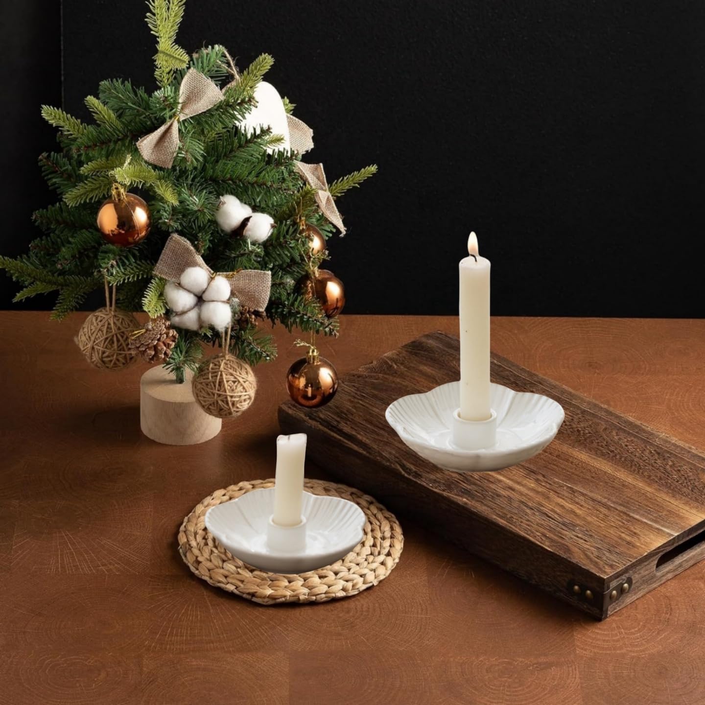 Candle Holder,Ceramic Candlestick Holder,Decorative Candle Holder for Taper Candles for Halloween,Christmas,Wedding Parties,Dinning,Birthday, Anniversary Decorations (2PCS,White)