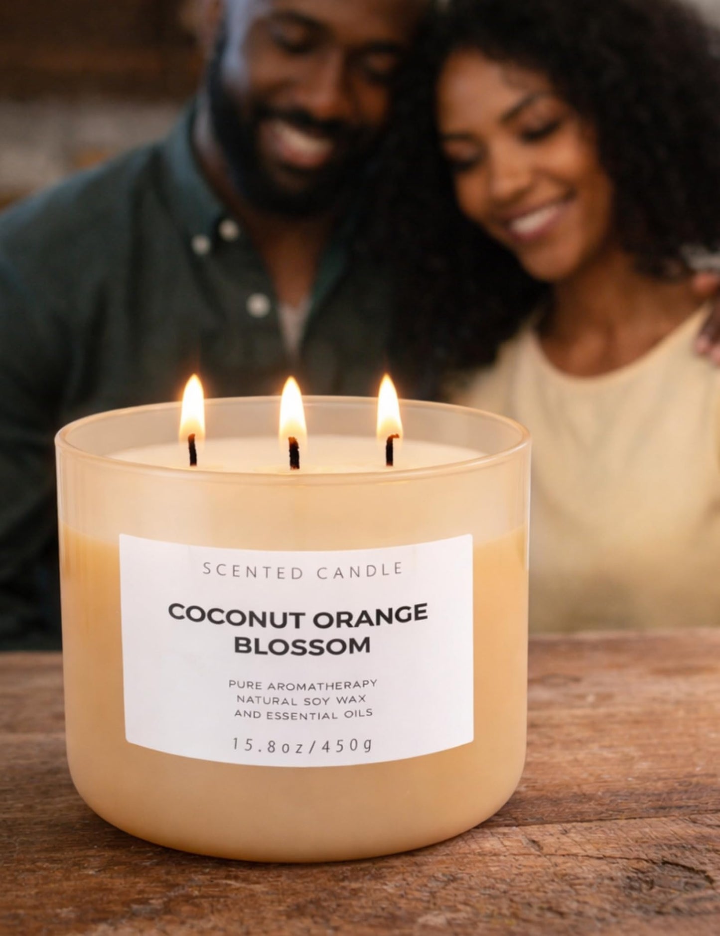 Coconut Orange Blossom Candle | 3-Wick Large Soy Candle 15.8 oz | Creamy Tropical Citrus Floral Scented Candles for Home | Strong Throw, Clean Burn Long Lasting | Aromatherapy Gift for Women